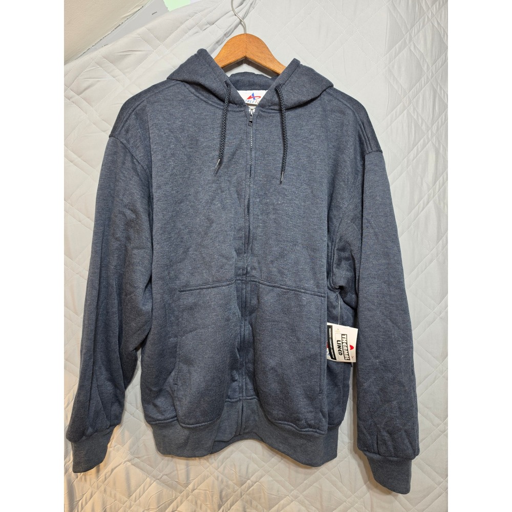 Athletech Mens XL Thermal Lined Full Zip Hoodie Heather Navy Blue Sweatshirt NWT